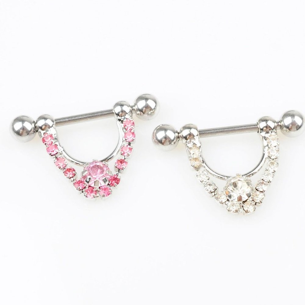 Nipple Piercing ~ Per Pair ~ Crystals ~ Loop Handles ~ 2 - Colors
